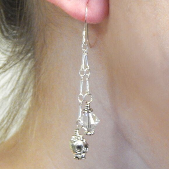Sugar Skull Earrings with Swarovski Crystals (Clear) - Handmade in "USA" - Picture 1 of 3